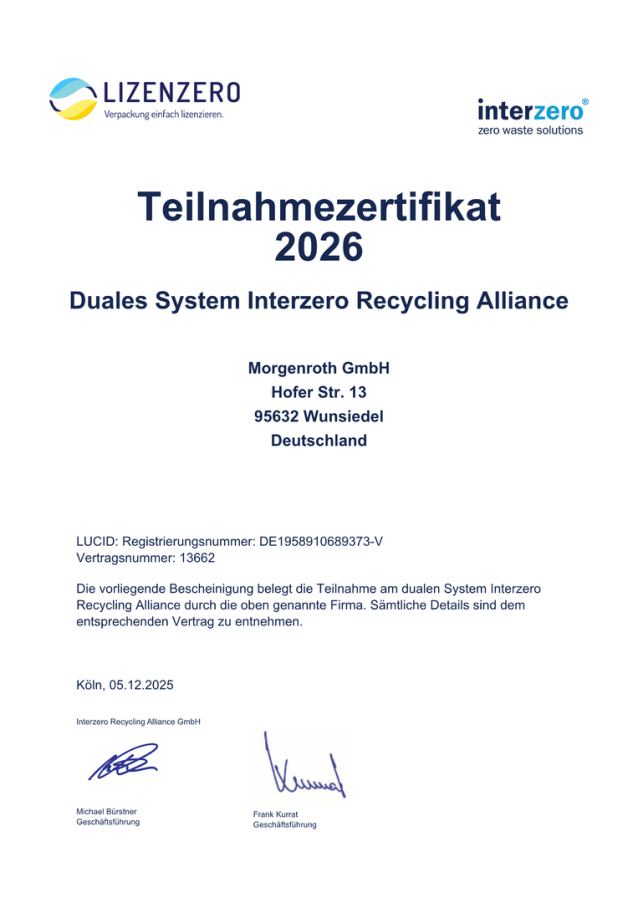 Teilnahmezertifikat Duales System für Morgenroth GmbH